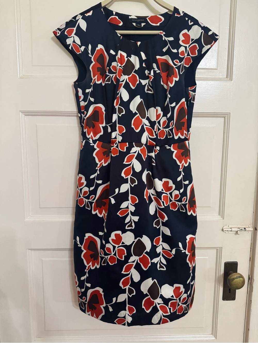 Banana Republic Factory Navy Midi Dress with Red & White Floral Print